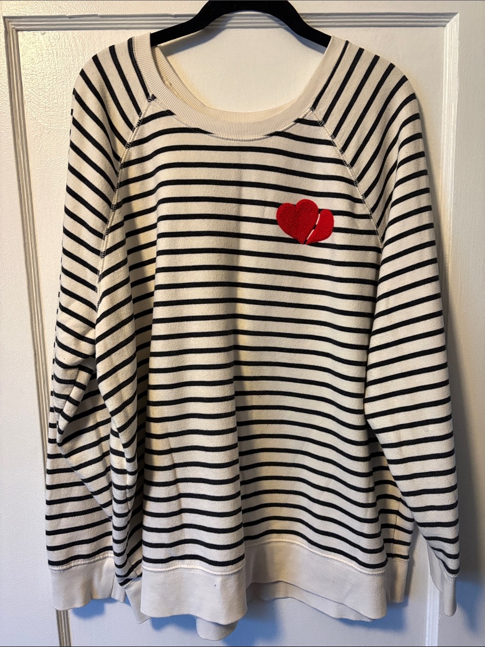Old Navy Cream & Black Striped Sweatshirt with Red Heart Patch